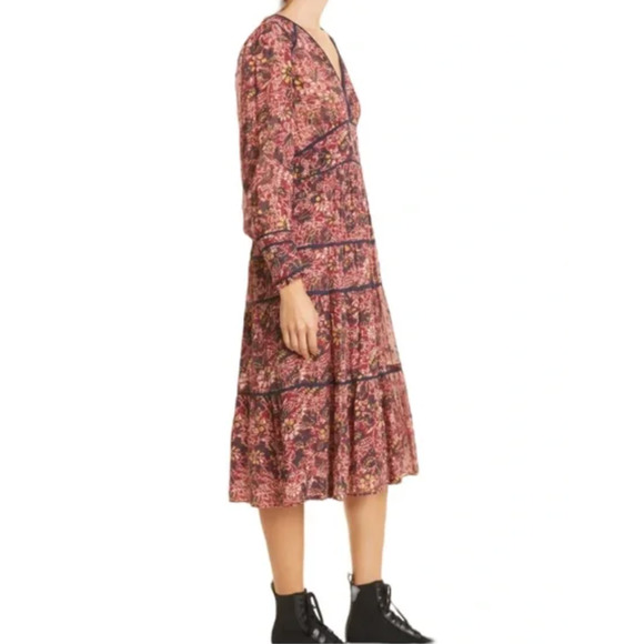 ba&sh NWT Gigi Long Sleeve Floral Midi Boho Smocked Floral Dress 1 / US 4 Small - Picture 12 of 14